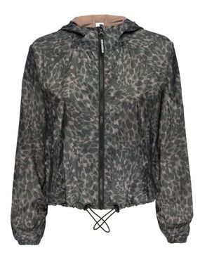 Good American Ferocious Running Jacket Green and Blush Leopard Print Size 4